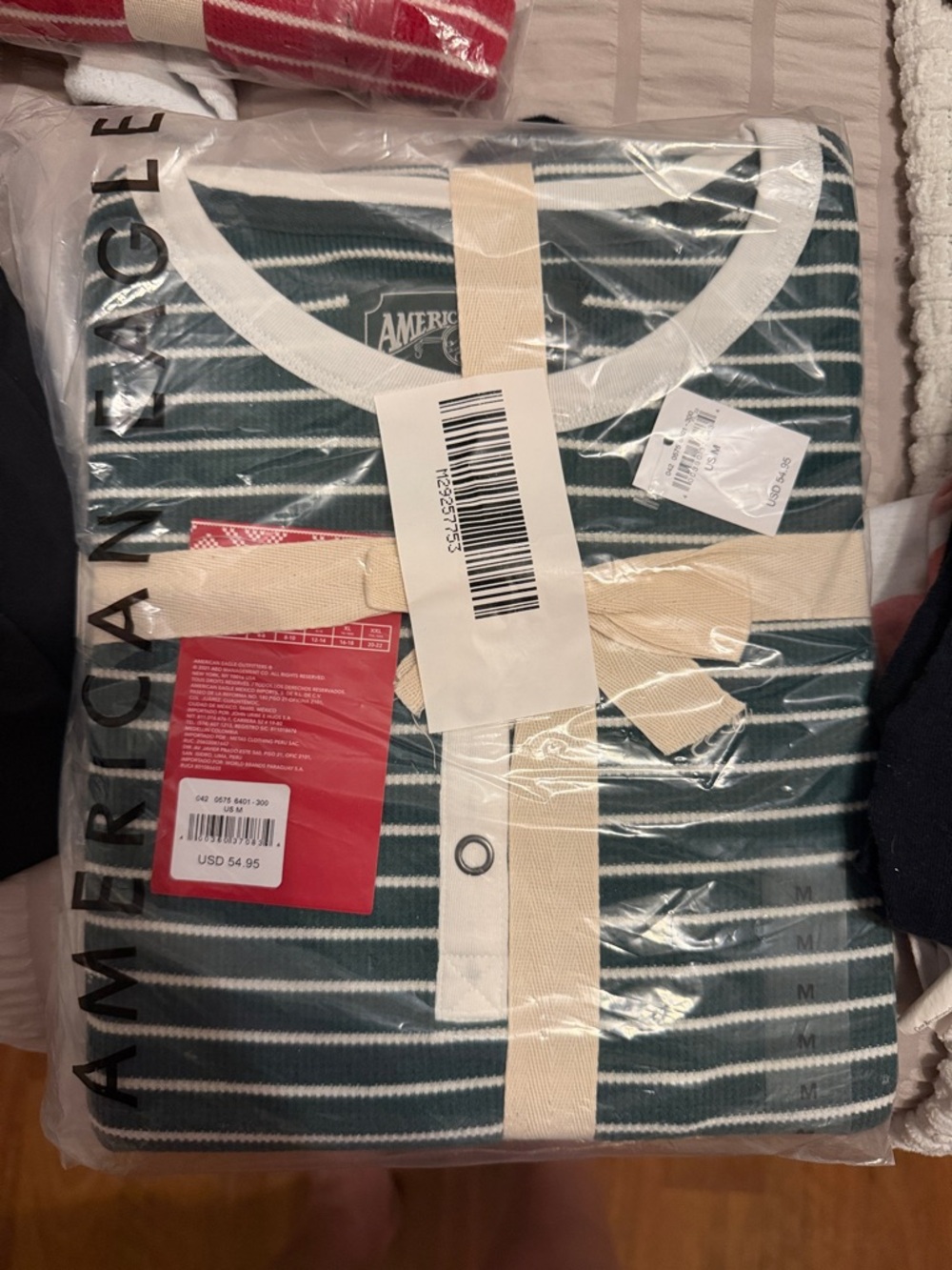 American Eagle Outfitters Green and White Striped Pajama Top